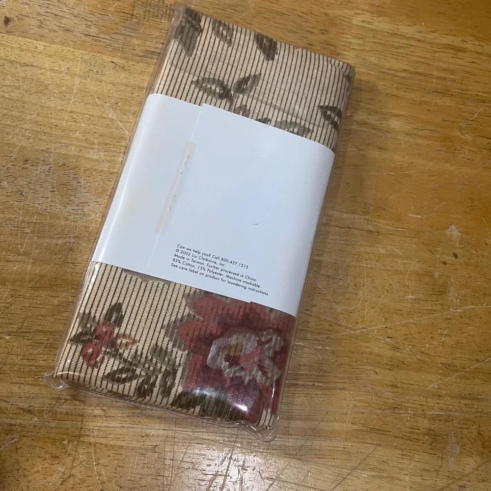 Vtg Crazy Horse Liz Claiborne Floral Woven Napkins Set of 4 Cream Pink 2002 NIP